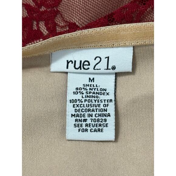 Cropped Sheer Lace Corset Top Womens M Burgundy Fairy Grunge Coquette Whimsygoth - Picture 7 of 8